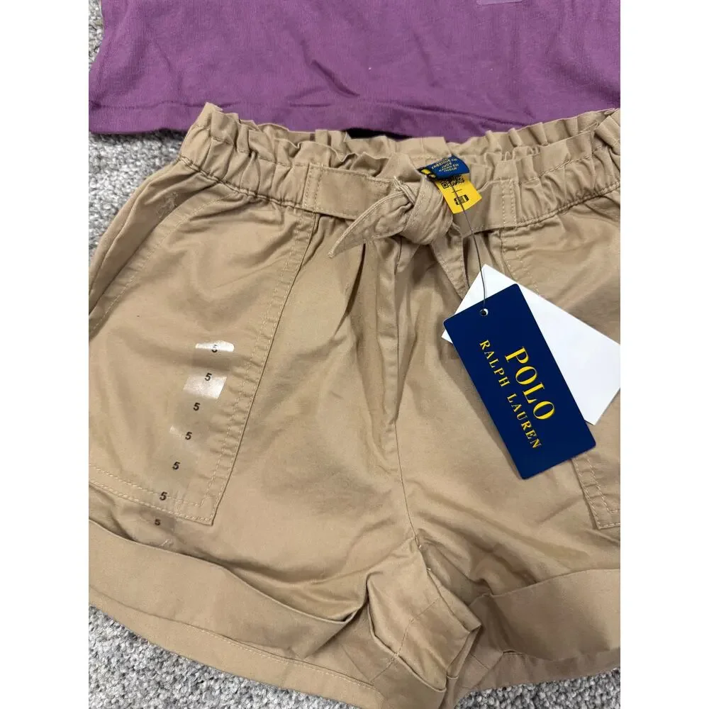 Ralph Lauren Girl's Mauve Tee and Tan Shorts Set